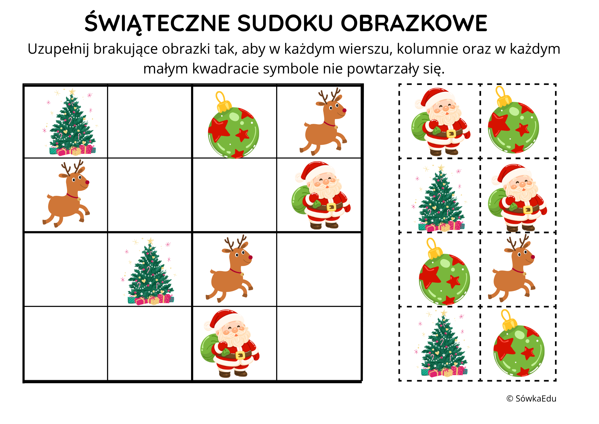 Świąteczne karty pracy do druku — 15 stron PDF dla dzieci - obrazek 8