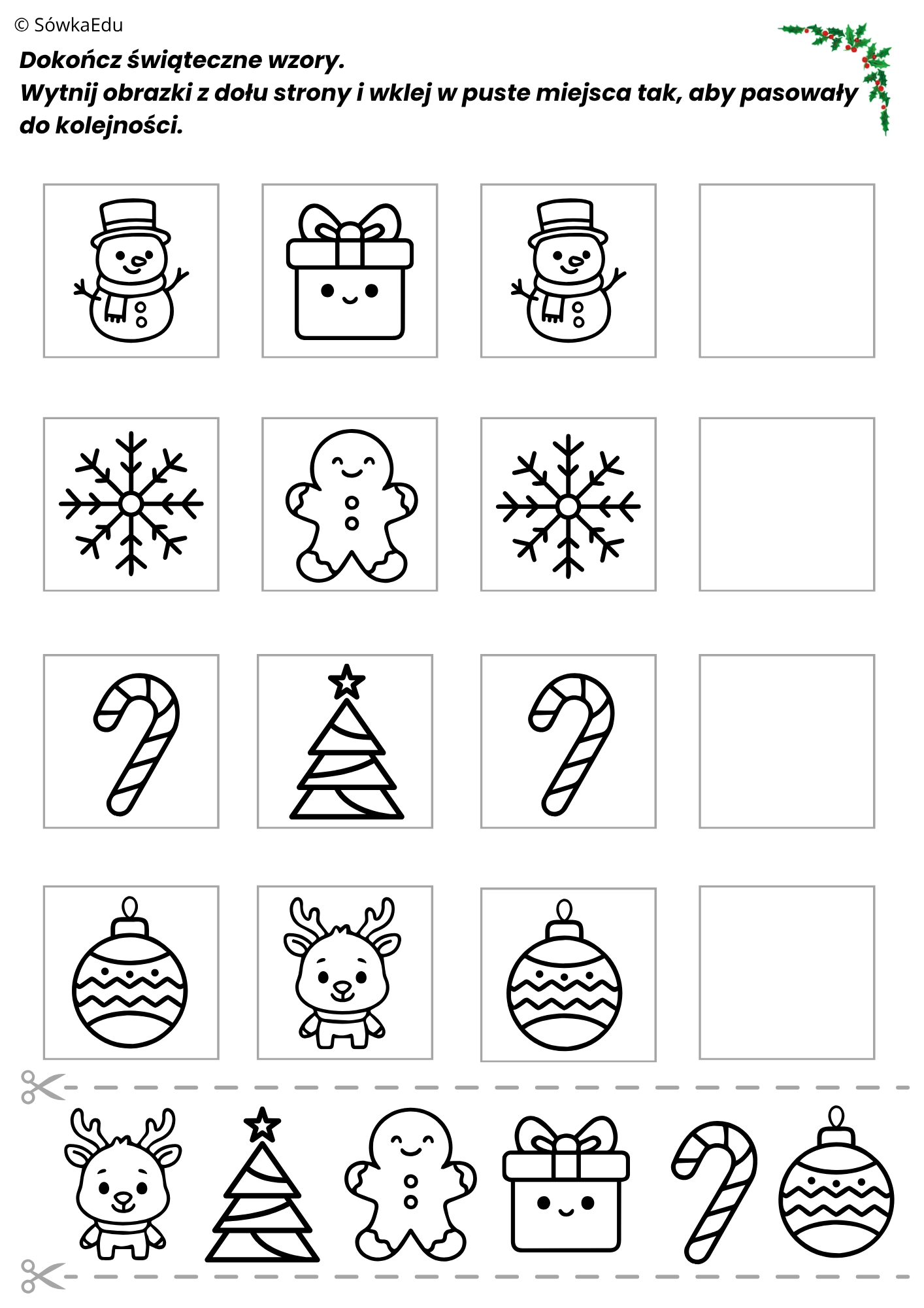 Świąteczne karty pracy do druku — 15 stron PDF dla dzieci - obrazek 6