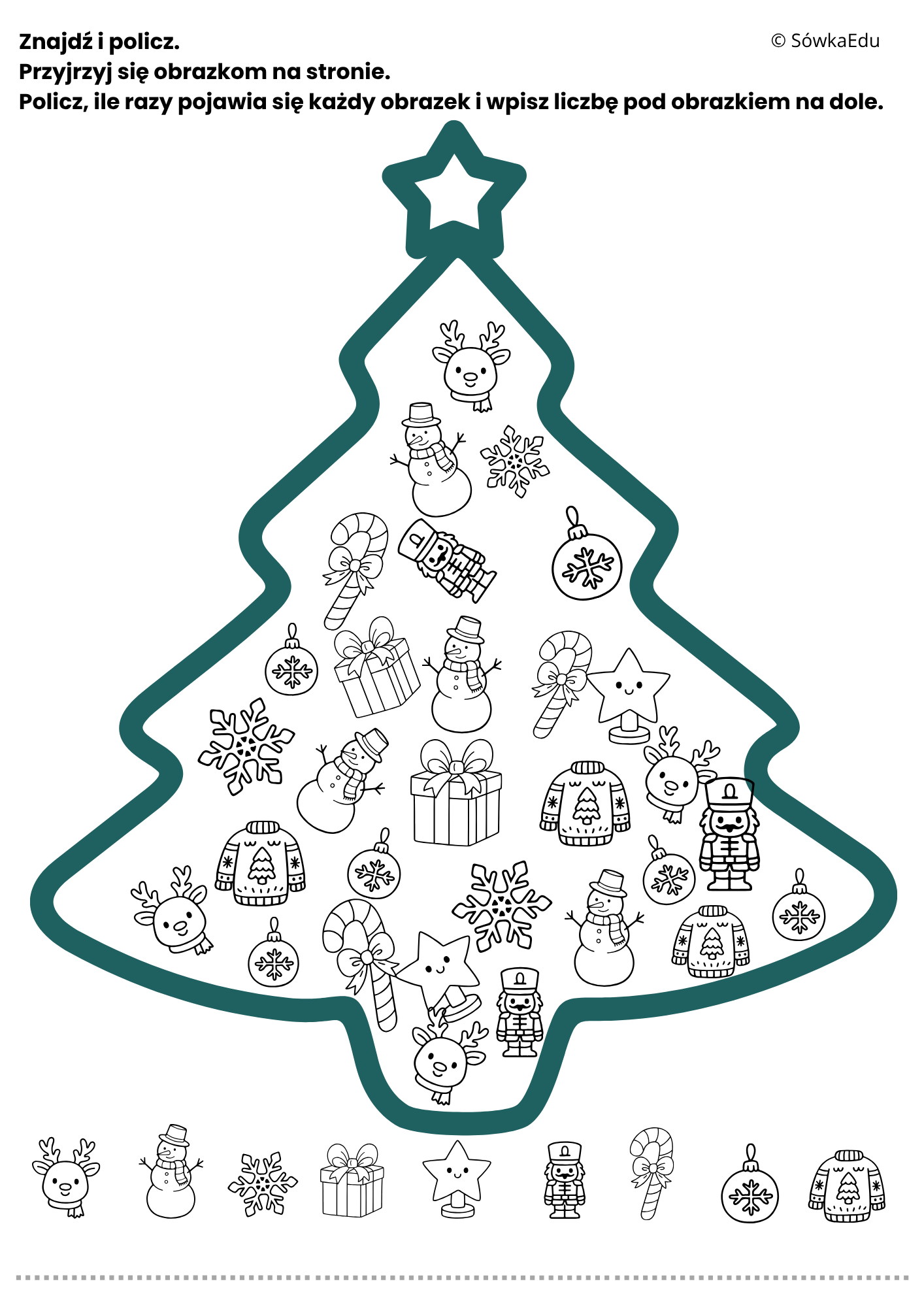 Świąteczne karty pracy do druku — 15 stron PDF dla dzieci - obrazek 4