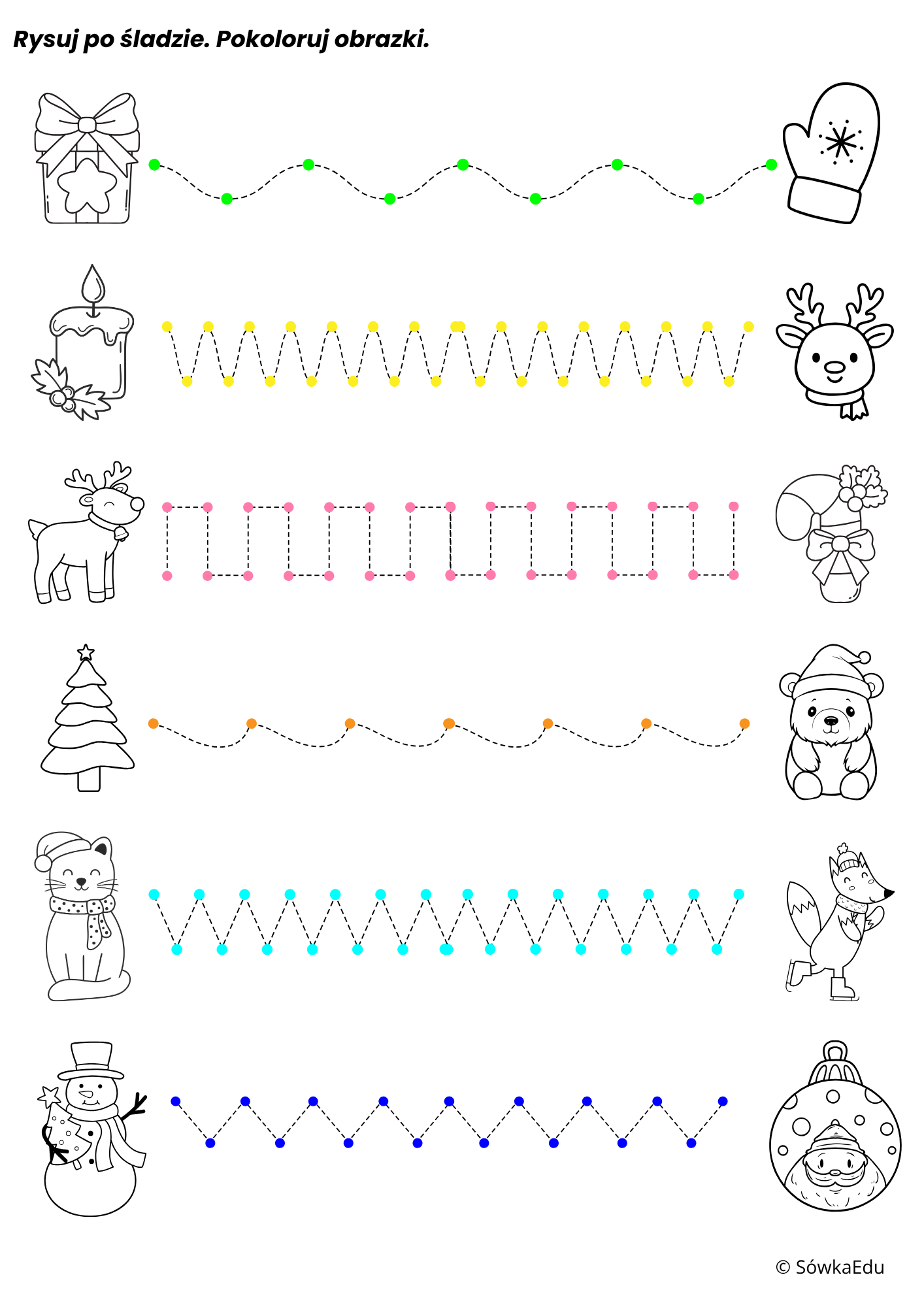 Świąteczne karty pracy do druku — 15 stron PDF dla dzieci - obrazek 2