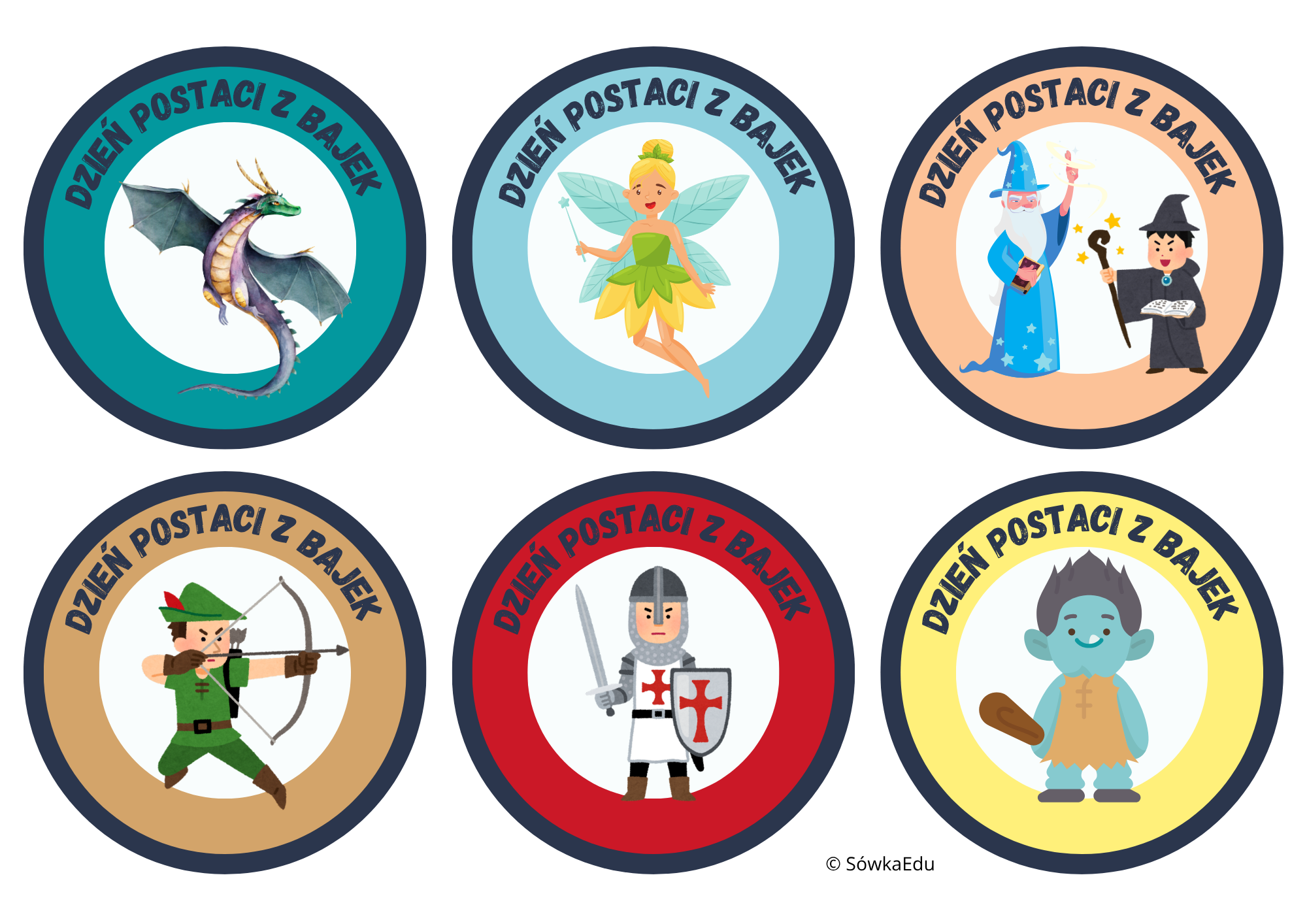 Odznaki na Dzień Postaci z Bajek do druku – dla przedszkola - obrazek 5